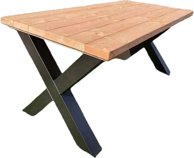 Tuintafel met stalen X poot- Douglas hout- volledig gemonteerd- 90x200