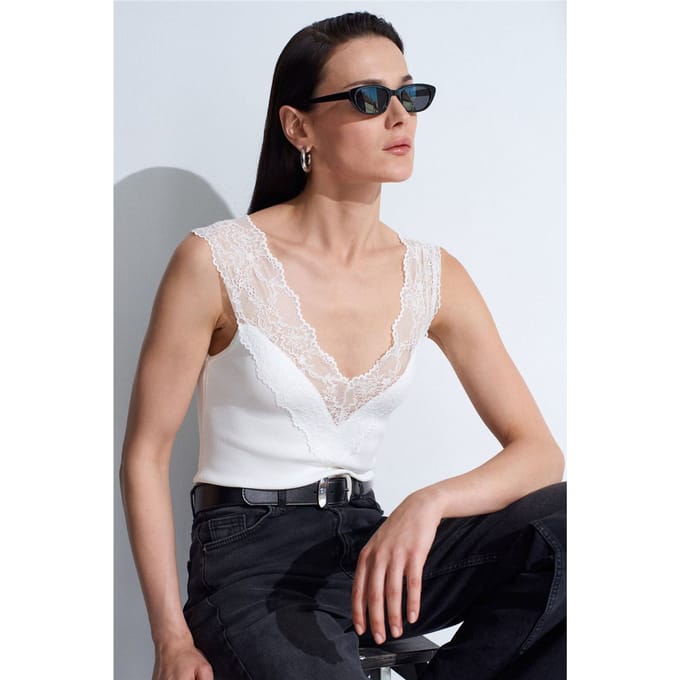 Aansluitende Mouwloze Kant Blouse