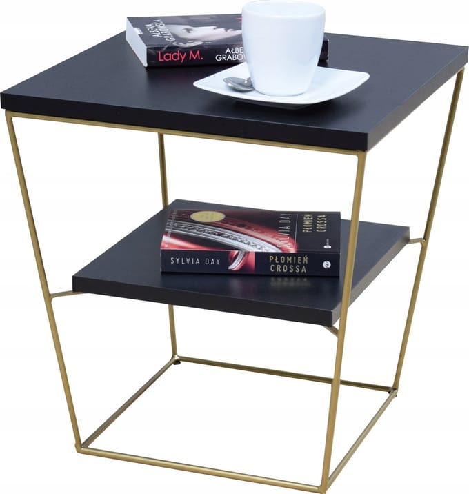 FutuStal - Stalen Bijzettafel - Zwart en Goud - Vierkant - Inclusief Plank