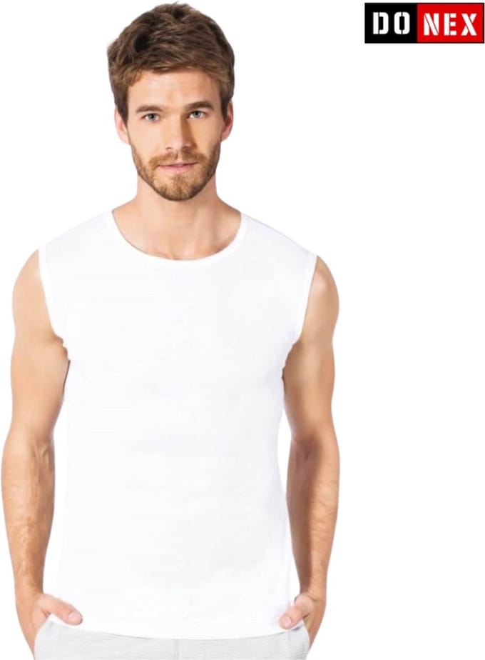 DONEX® Mouwloze Heren Shirts – 3 Stuks – O-Hals – 100% Katoen – Wit – Maat S