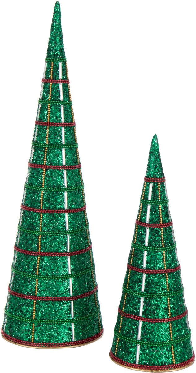 J-Line decoratie Kegel Kralen - ijzer - smaragdgroen - set van 2