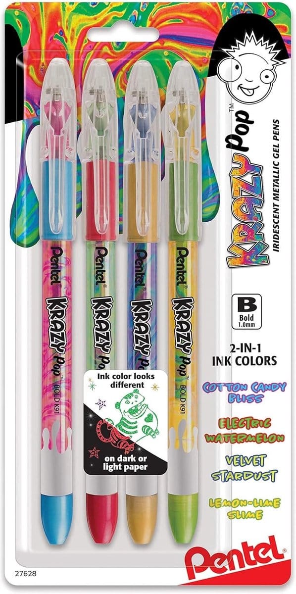 Pentel - Krazy Pop Iridescent Gel Pennen - 1mm - 4 stuks - 27628