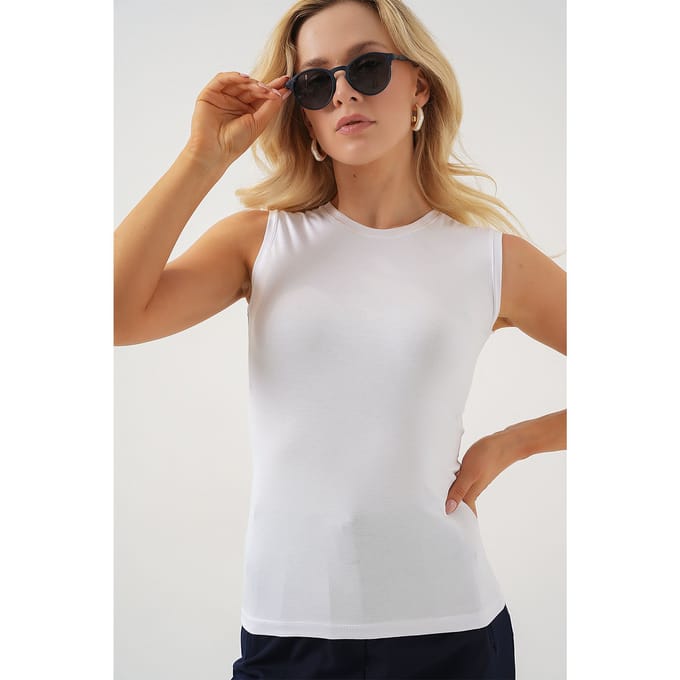 Aansluitende Mouwloze Body met Ronde Hals