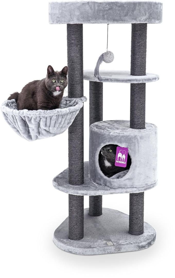 Petrebels Charlotte 134 krabpaal - Grijs - 134 cm - met hangmat