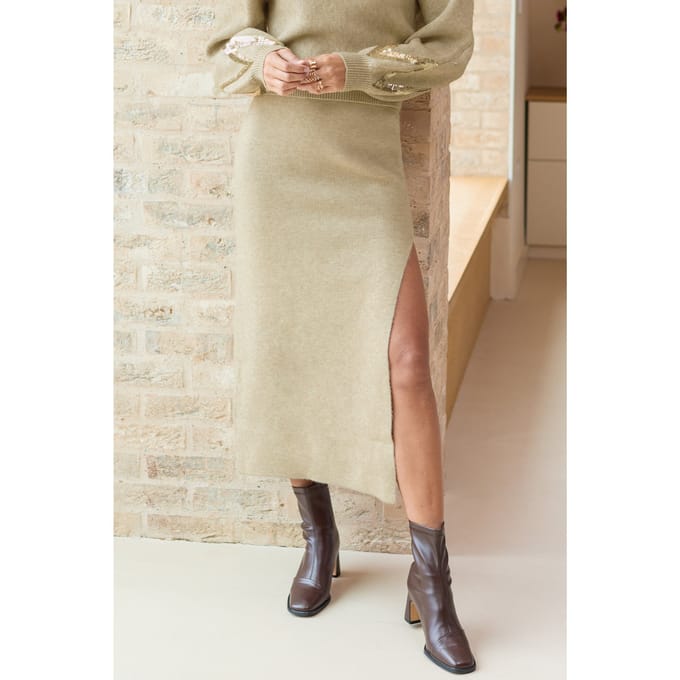 x JoJo Khaki Split Zoom Maxi Sweaterrok