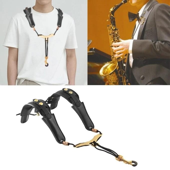 Sangle d'épaule pour Saxophone, longueur réglable, harnais d'épaule souple, sangle de cou noir