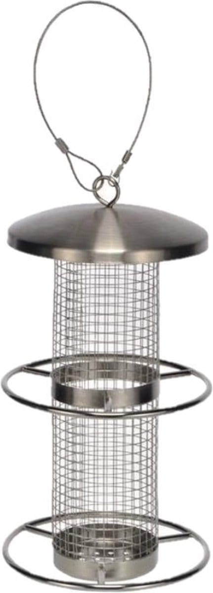 HI Vogelvoedersilo - zilverkleurig - RVS - 28 cm - Vogel voederstation - hangend