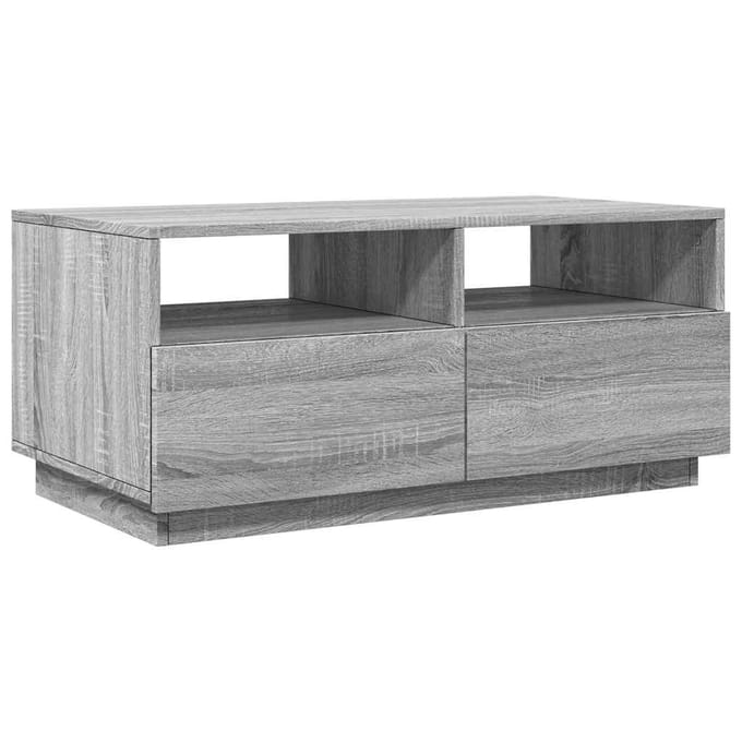 vidaXL - Salontafel - met - LED-verlichting - 90x49x40 - cm - grijs - sonoma - eiken