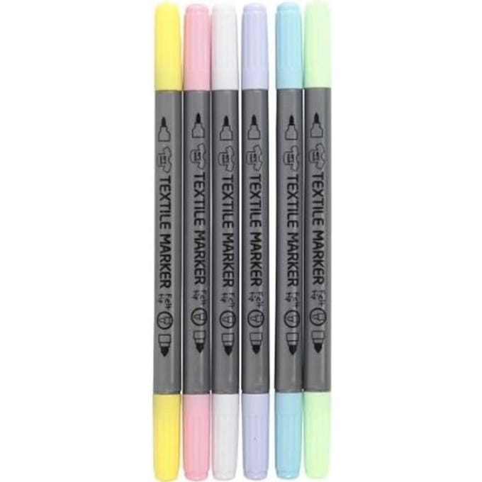 Creativ Company Textielstiften, lijn 2,3+3,6 mm, pastelkleuren, 6st/ 1 pak
