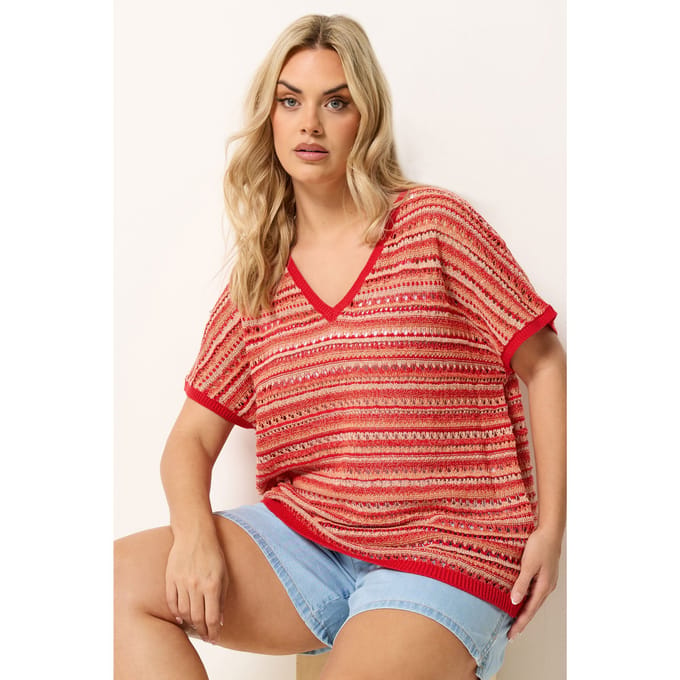 Yours Rode Gestreepte Boxy Gebreide Top Size 58-60