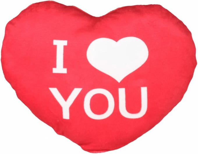 Sierkussentje Valentijn/I Love hartje vorm - rood - pluche - 20 cm