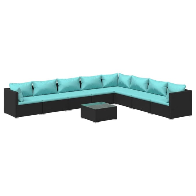vidaXL - 9-delige - Loungeset - met - kussens - poly - rattan - zwart