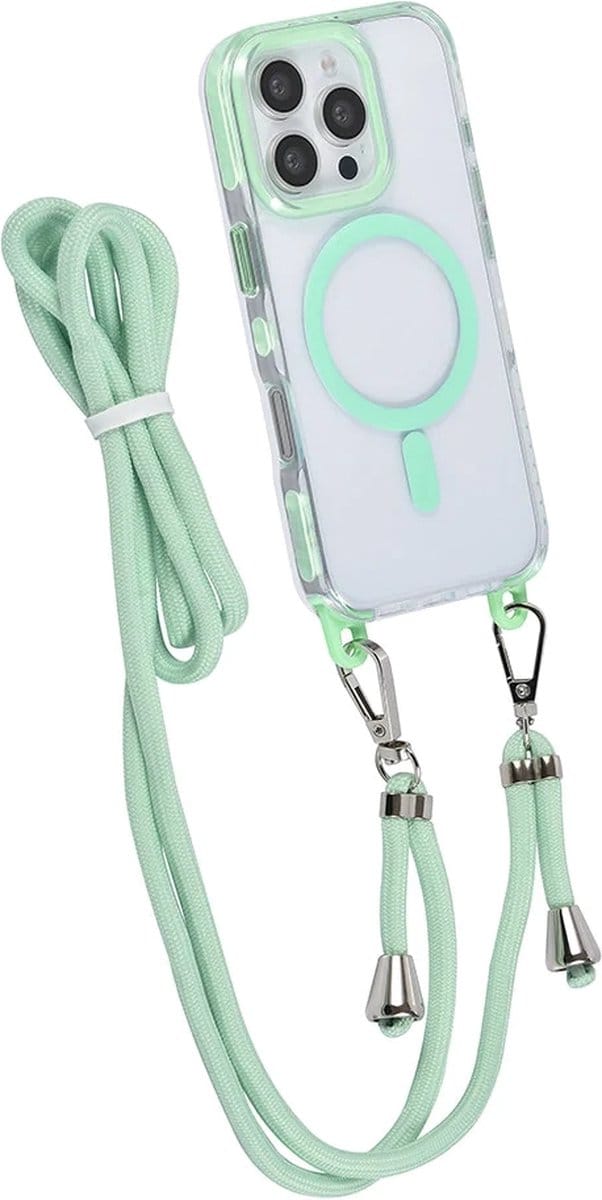 TUNIQ iPhone 16 Pro Hoesje met Koord - MagSafe Compatible - GroenTransparant
