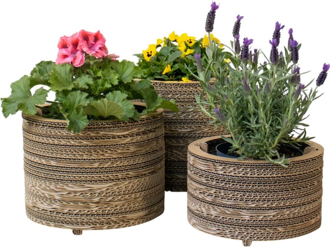 Kartonnen bloempot roos - Set van 3 - Diameters 21, 23, 25 cm - Kartent