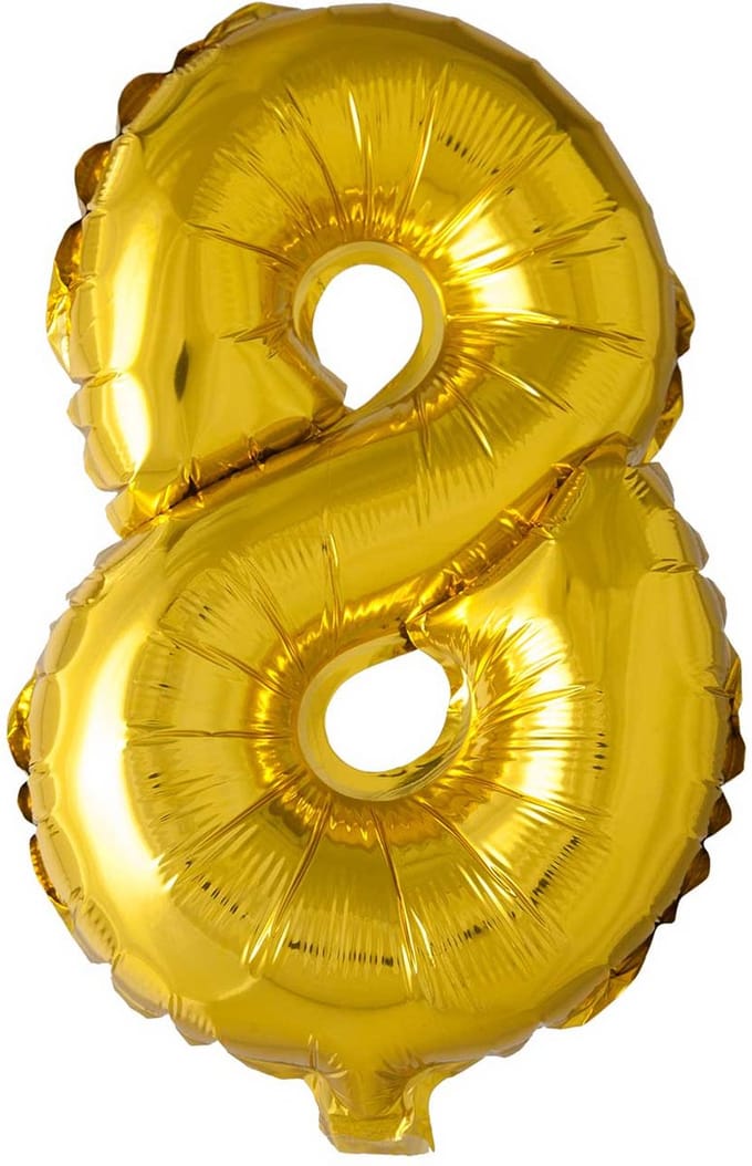 Folieballon cijfer 8 goud 41 cm