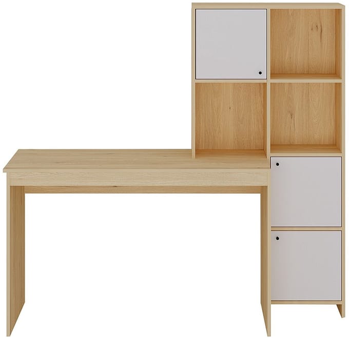 Vente-unique Bureau met 3 kasten en 3 nissen - Kleur: naturel en wit - ALIOBINI