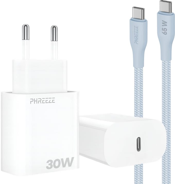 Power Delivery oplader met 30w usb C poort met usb C kabel 1m blauw