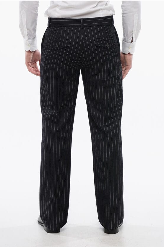 Gestreepte wolmix 23 Slim Fit broek in blauw