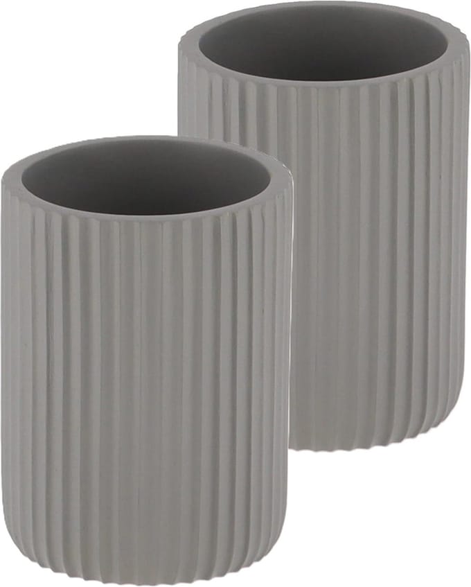 Tendance Tandenborstelbeker 101 series - grijs - geribbeld - PS - 2x - badkamer