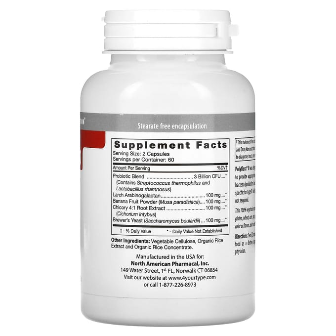 D'adamo, Polyflora, formule probiotique, pour groupe sanguin O, 120 gélules végétales