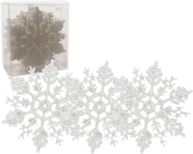Decoris Kersthangers - 24x stuks - sneeuwvlokken - 12ST - wit - 10 cm