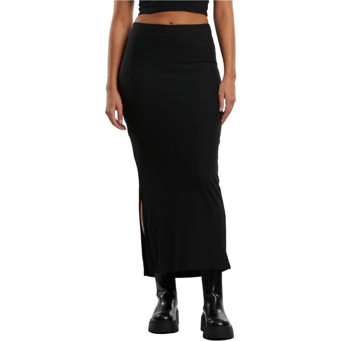 Urban Classics Dames/Dames Geribbelde Maxi Rok met Hoge Split (Zwart)