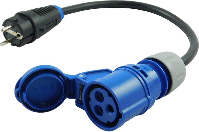 CEE Adapter - Verlengkabel Adapter - Kamperen Buiten - IP44 Spatwaterdicht - 0.5 meter - Zwart Grijs Blauw