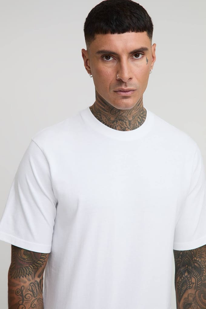 Tall Basic T-shirt met ronde hals en Regular Fit T-shirt | White | Size Medium