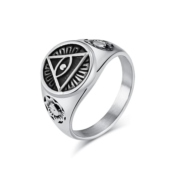 Oud Egypte Retro Vintage Oog van Horus Roestvrij Staal Ring Ring voor Mannen 10# white