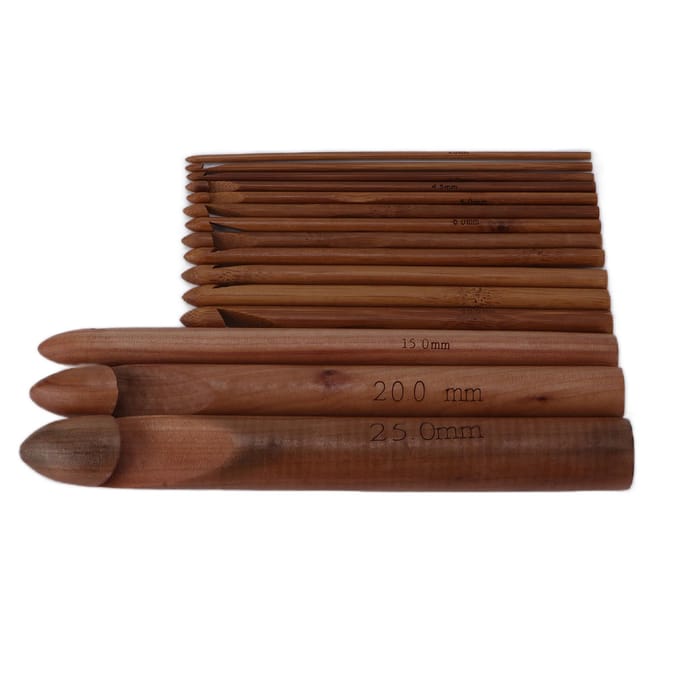 15 stuks haaknaalden 20cm gecarboniseerd groot ergonomisch extra dik bamboe haaknaalden voor beginners brown