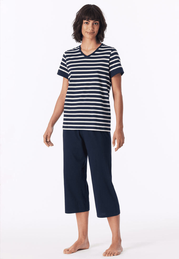 Schiesser Pyjama 3/4 lengte nachtblauw - Casual Essentials - Dames Pyjamaset