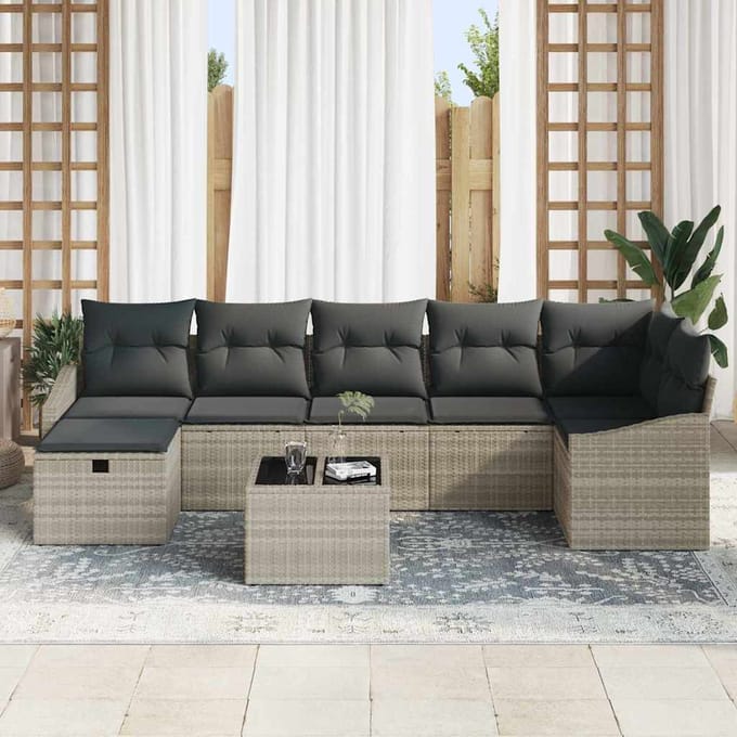 vidaXL - Bankstel - 8 - st - poly - rattan
