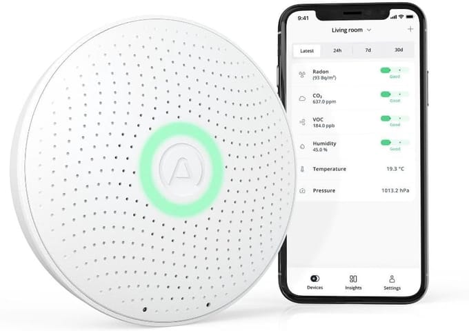 Luchtkwaliteitsmonitor - Binnenluchtmeter - Gezondheid Monitoren - Zes Sensoren - Batterij Aangedreven - Wit