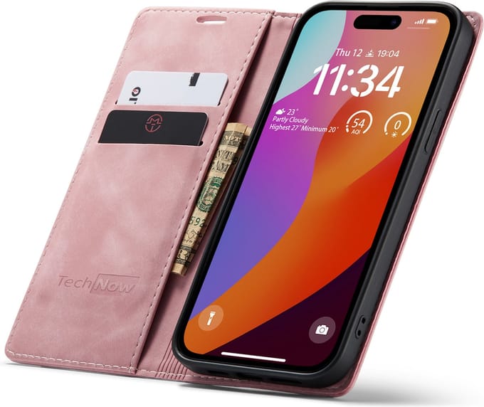 Hoesje geschikt voor iPhone 16 Plus - Book Case Leer Slimline Roze