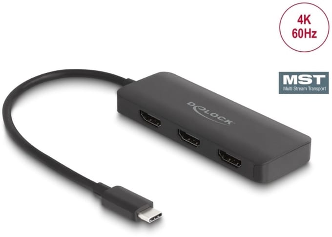 Delock USB Type-C™ Splitter (DP Alt Mode) to 3 x HDMI MST 4K 60 Hz