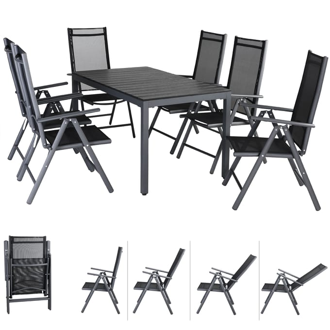 Tuinset Bern 7-delig Antraciet Aluminium met WPC Tafelblad