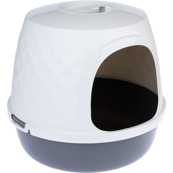 TIAKI kattenbak met kap Mist donkergrijs/wit