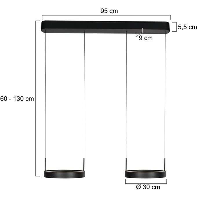 Zwarte hanglamp Mykty 4204 – Hoogte instelbaar, 30 cm cirkels, 6000 lumen, 2700K – Steinhauer Exclusive