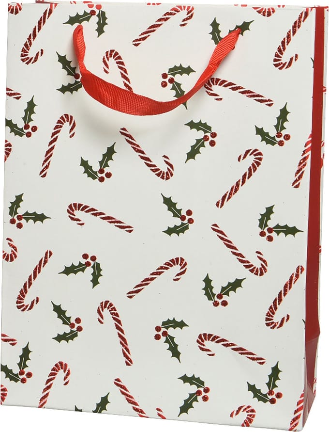 Kerstcadeauzakje met handvatten rood wit 24×18×8cm 4st