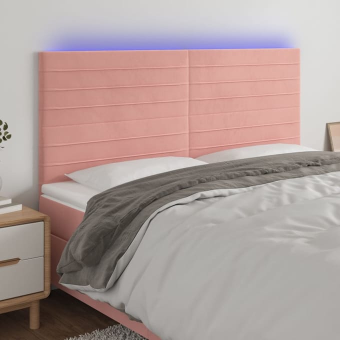 vidaXL - Hoofdbord - LED - 180x5x118/128 - cm - fluweel - roze