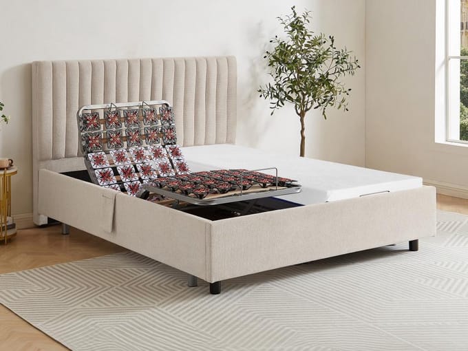 Vente-unique Bed met elektrische lattenbodem stof beige 2 x 70 x 190 cm