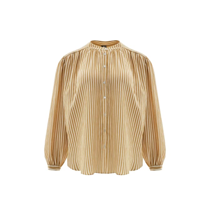 Gestreepte lange mouw mao kraag blouse dames Mat Fashion