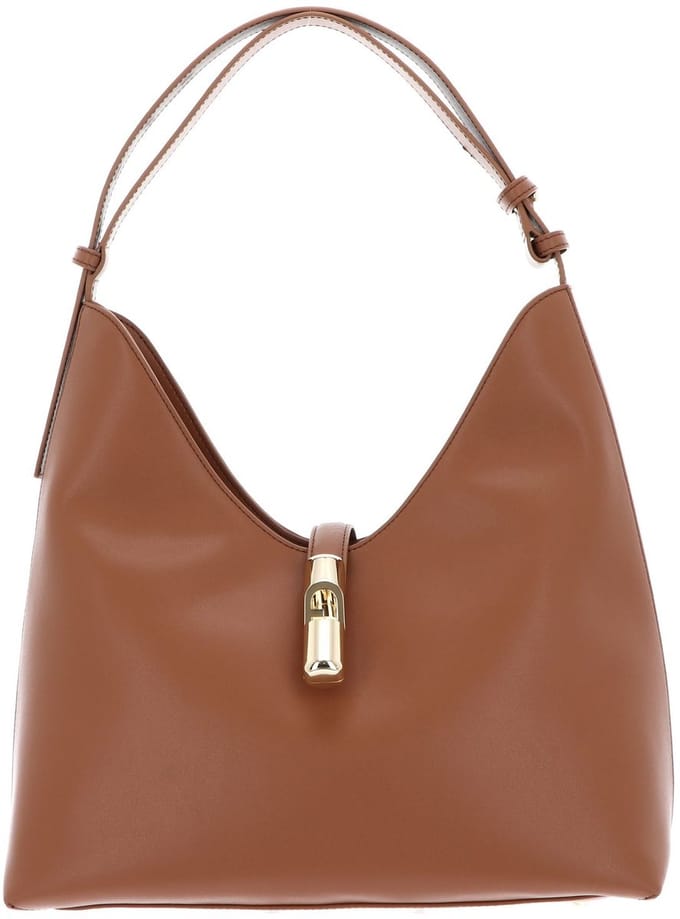 FURLA Leren Schoudertas Goccia Hobo Bag Brandy Lichtbruin