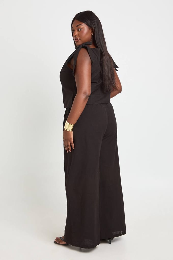 boohoo Dames Plus Strik Schouder Boothals Broek Co-ord | Zwart | Maat: 52