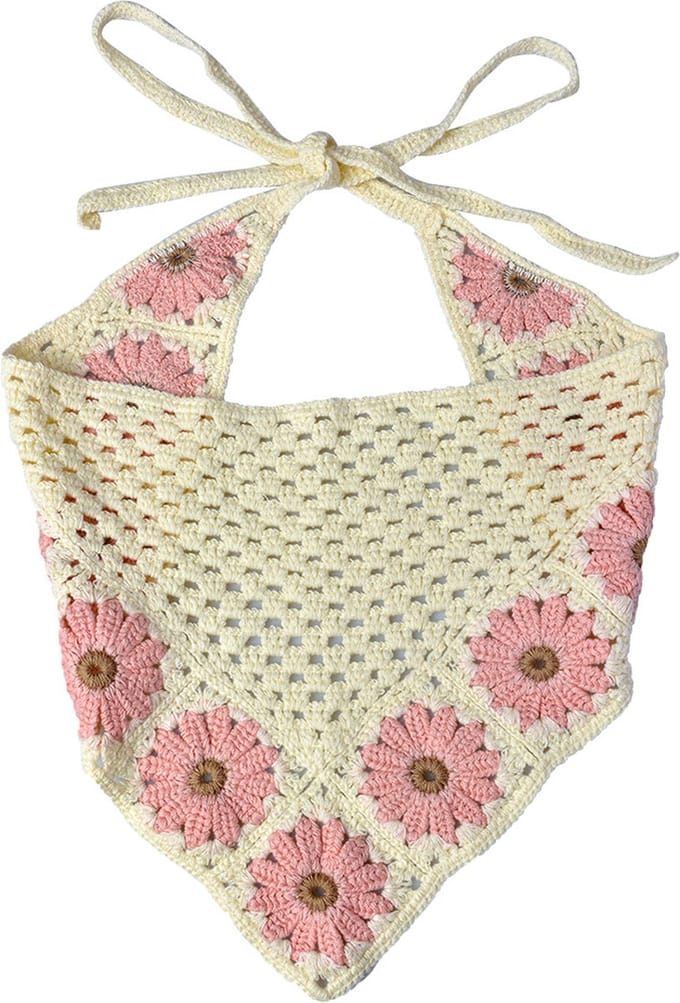 Clayre & Eef Bandana Kind 80 cm Beige Roze Katoen Bloemen