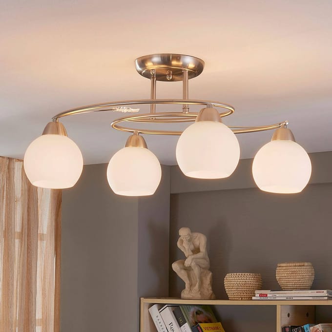 Lindby - plafondlamp - 4lichts - Glas, metaal - H: 25.5 cm - E14 - wit, mat nikkel