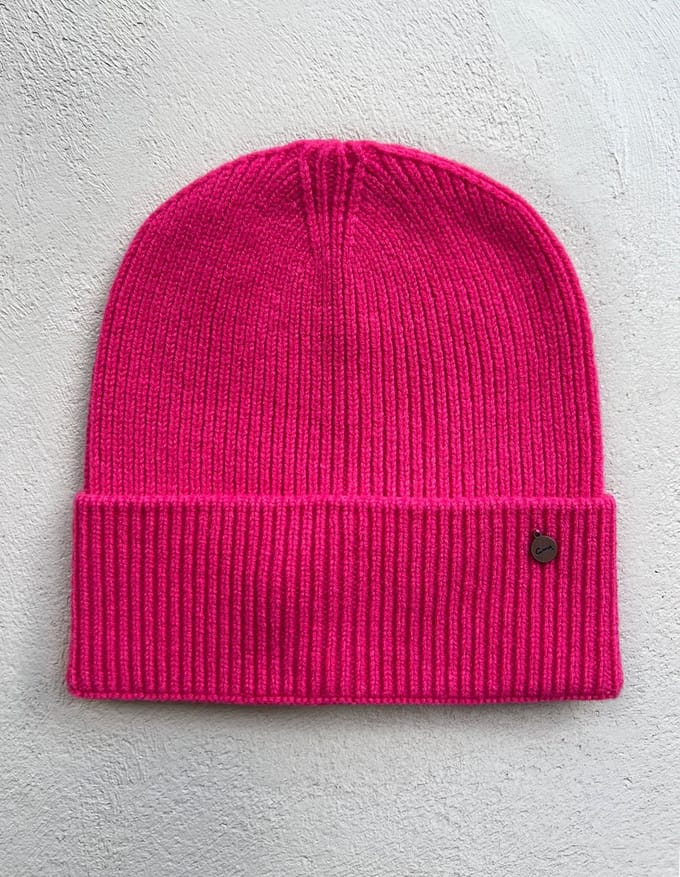 Beanie met omslag - rib gebreid - merino/cashmere - roze