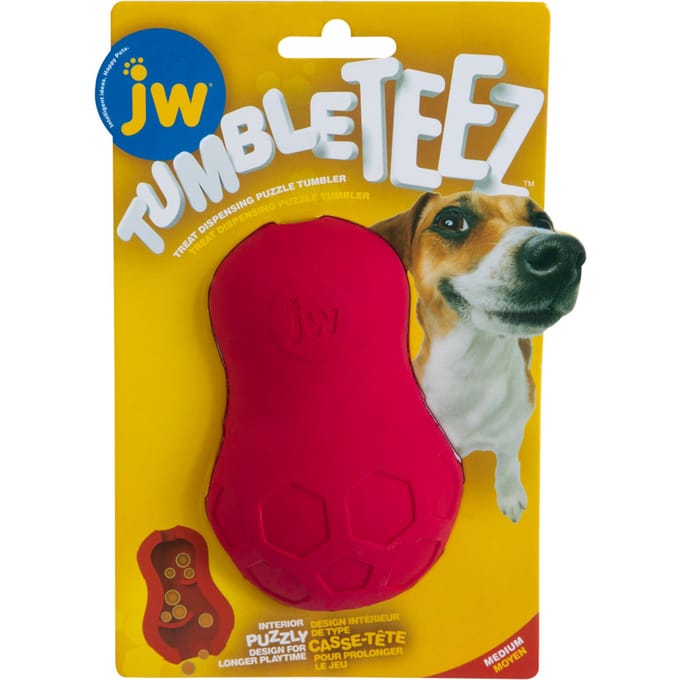 JW Tumble Teez - Stuiterend hondenspeelgoed - Kunststof - Rood - Medium - ø 11 cm