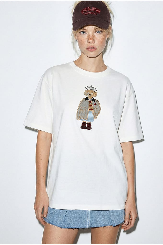 Geborduurd Crew Neck Relaxed Fit T-Shirt