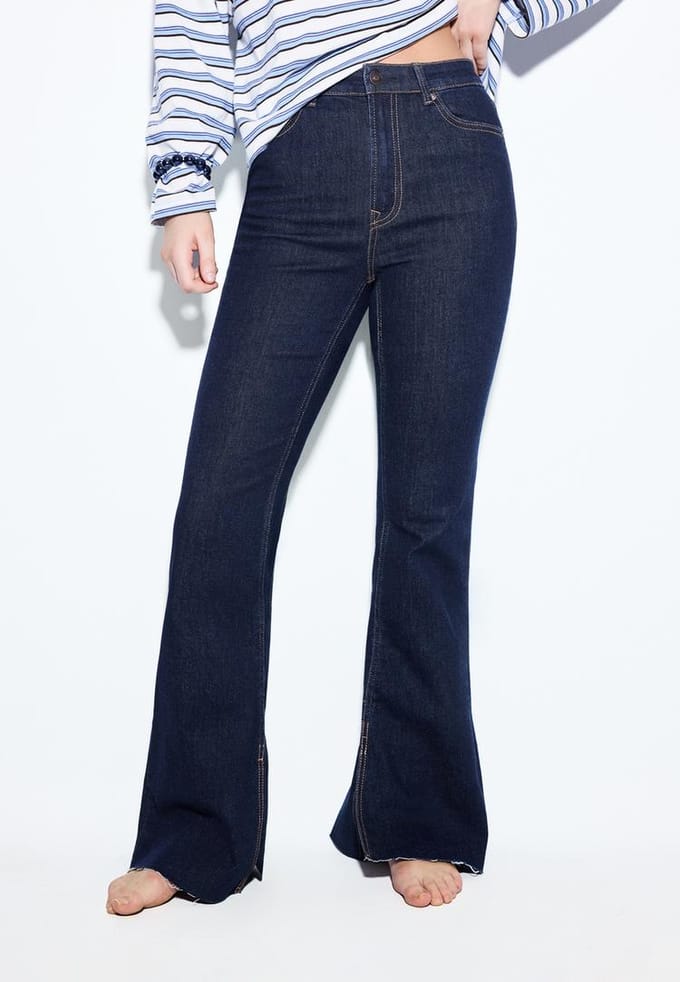 Stradivarius D74 flared split jeans  VERBLEEKTE DENIM WASSING 36
